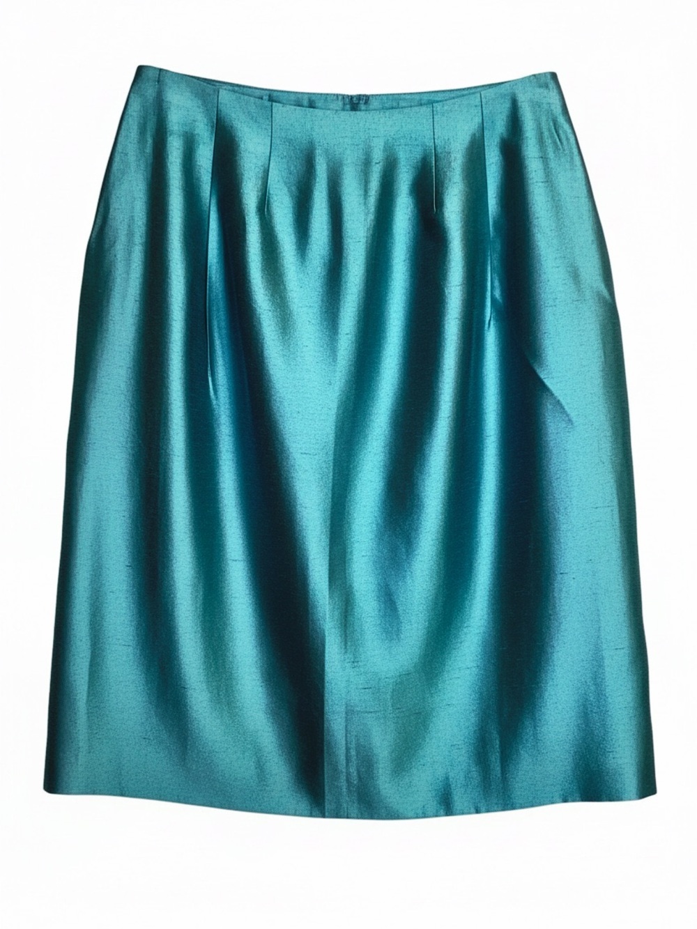 Carlisle 100% Silk Teal Pencil Skirt Women’s Size 4 Luxury Satin Career Evening